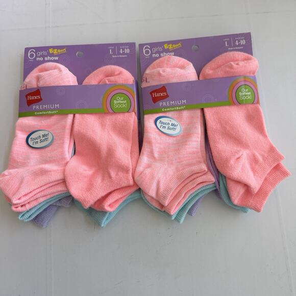 New HANES (12 Pairs) NO SHOW Premium Comfort Soft EZ Sort Socks GIRL Size L 4-10 - Picture 1 of 5